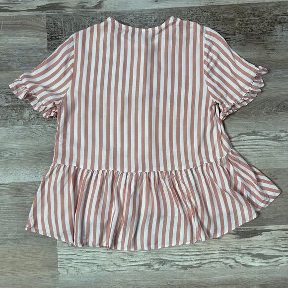 Madewell Peplum Button Down Top Red White Striped Ruffle Sleeve Blouse S - Picture 4 of 7